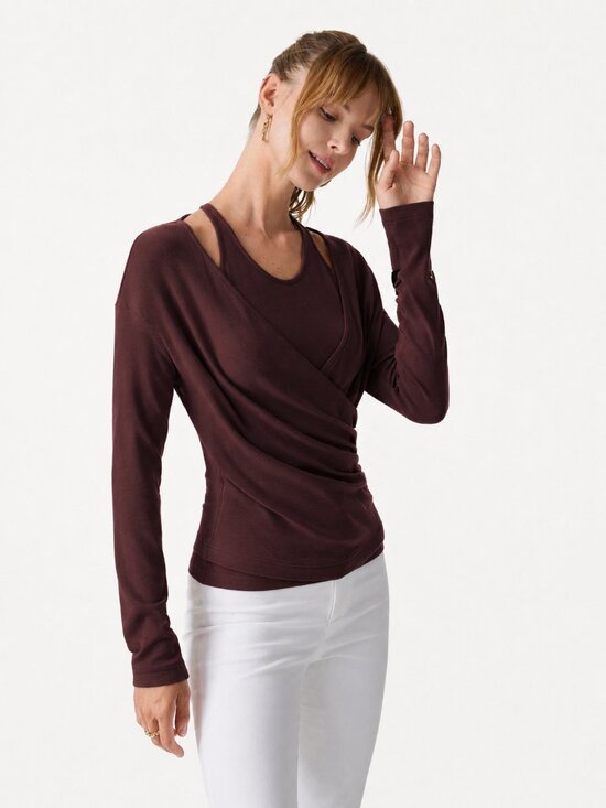 OGL Tops - NWOT OGL Two-Piece Set Cami with Surplice Ruched Top Wine XL